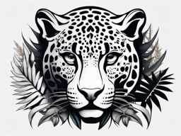 Jaguar Tattoo - Fierce jaguar lurking in the jungle shadows  few color tattoo design, simple line art, design clean white background