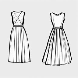 simple drawing of dress  minimal rough sketch scribbles,doodles,black and white