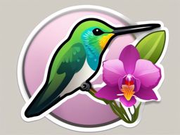 Hummingbird and Orchid Emoji Sticker - Nature's delicate dance in the tropics, , sticker vector art, minimalist design