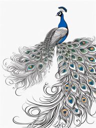 Peacock Tattoo - Peacock displaying its stunning tail feathers  few color tattoo design, simple line art, design clean white background