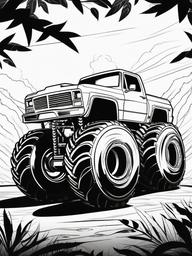 Monster Truck with Huge Wheels Coloring Pages - Impressive Trucks with Giant Tires  minimal black outline printable sheet, coloring page