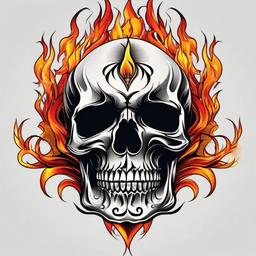 skull tattoos with fire  simple color tattoo,white background