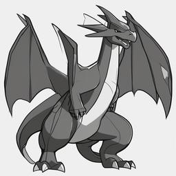 drawing of mega charizard  minimal rough scribbles,doodles,black and white