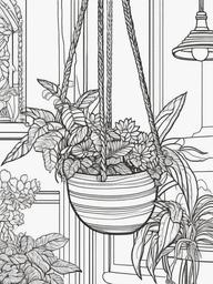 Plant Coloring Pages - Hanging plant in a macramé holder  simple coloring pages