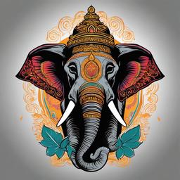 Elephant Goddess Tattoo-Bold and vibrant tattoo featuring an elephant-headed goddess, capturing themes of wisdom, fertility, and divine energy.  simple color vector tattoo