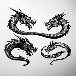 3 Small Dragon Tattoos - Collection of three small dragon tattoos with unique designs.  simple color tattoo,minimalist,white background