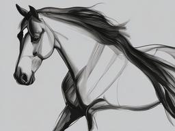 drawing of Thoroughbred horse  minimal rough sketch scribbles,doodles,black and white