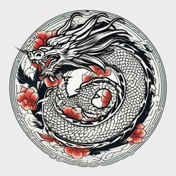 Korean Dragon Tattoo - Tattoo inspired by Korean mythology and featuring a dragon.  simple color tattoo,minimalist,white background