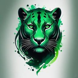 Green Panther Tattoo-Vibrant and dynamic representation of a panther with green hues in a tattoo.  simple color tattoo,white background