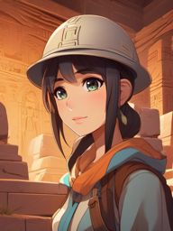 Adventurous archaeologist, exploring ancient ruins, deciphering cryptic hieroglyphics, and uncovering long-lost secrets.  front facing ,centered portrait shot, cute anime color style, pfp, full face visible