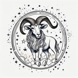 Aries with stars and moon  ,tattoo design, white background