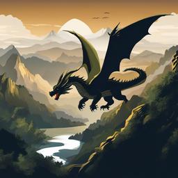 Dragon clipart - dragon flying over a mountain range  