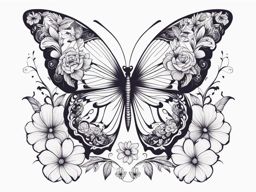 Butterfly and floral tattoo,Incorporating flowers into butterfly-themed tattoos. tattoo design, white background