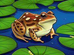 Toad Cartoon - Cartoon of toad sitting on lily pad  