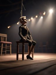 Forgotten marionette longs for the stage and the applause of the audience.  8k, hyper realistic, cinematic