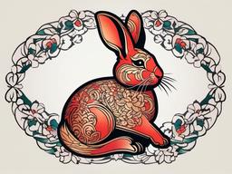 oriental rabbit tattoo  minimalist color tattoo, vector