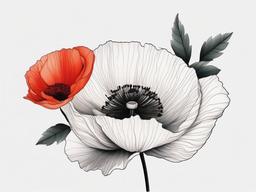 japanese poppy tattoo  simple color tattoo,white background,minimal