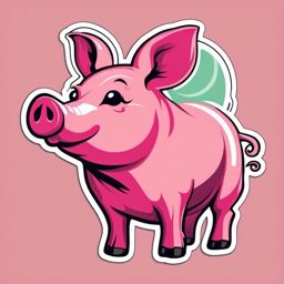 Pig Sticker - A pink pig with a curly tail, ,vector color sticker art,minimal