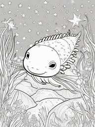 Axolotl Coloring Pages - Axolotl surrounded by sparkling stars  simple coloring pages