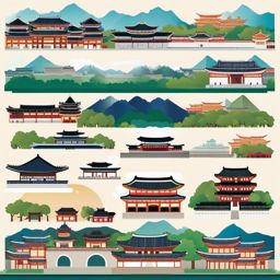 Seoul clipart - Gyeongbokgung Palace and Seoul skyline, ,color clipart vector style