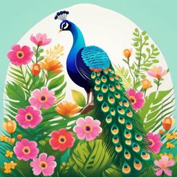 Cute Peacock in a Vibrant Garden  clipart, simple