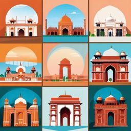 New Delhi clipart - India Gate and Jama Masjid in India,  color vector clipart