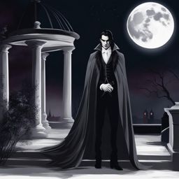 vampire in moonlight - illustrate a vampire character bathed in eerie moonlight, lurking in the shadows of the night. 