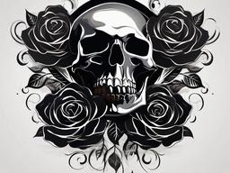 Black Rose with Skull Tattoo-Celebration of dark beauty with a black rose and skull tattoo, symbolizing mystery and the transient nature of life.  simple vector color tattoo