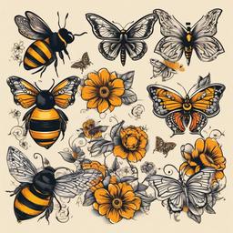 bees and butterflies tattoo  vector tattoo design