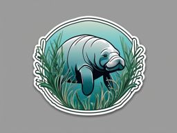 Manatee Sticker - A gentle manatee grazing on seagrass, ,vector color sticker art,minimal