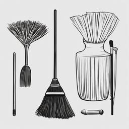 drawing of a broom  minimal rough scribbles,doodles,black and white