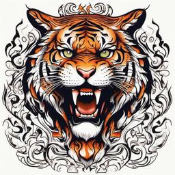Tiger with flames on the body  ,tattoo design, white background