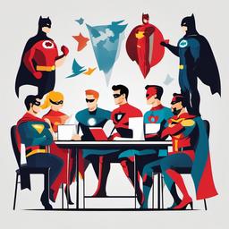 Superhero clipart - superhero team planning their next mission  color,minimalist,vector clipart