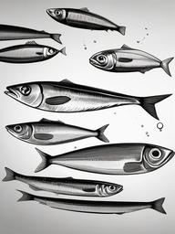 drawing of sardine fish  minimal rough sketch scribbles,doodles,black and white