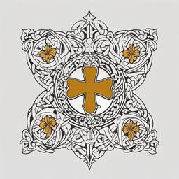 irish catholic tattoo  simple color tattoo,minimal,white background