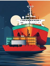 Oil Tanker Ship Sticker - Sea-going cargo, ,vector color sticker art,minimal