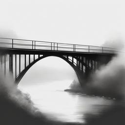 drawing of a bridge with mist rolling over it  minimal rough sketch scribbles,doodles,black and white