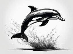 drawing of a dolphin jumping out of water  minimal rough sketch scribbles,doodles,black and white