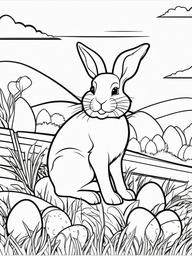 Easter Egg Coloring Pages - Bunny and eggs on a grassy hill  simple coloring pages