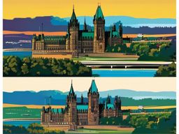 Ottawa clipart - Parliament Hill and Ottawa River,  color vector clipart