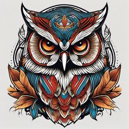 American Traditional Tattoo Owl - Embrace classic American traditional tattoo art with an owl-themed design.  simple color tattoo,vector style,white background