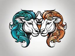aries and leo tattoo together  simple color tattoo,white background