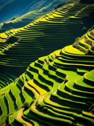 honghe hani rice terraces - imagine a tranquil night in honghe hani rice terraces, with terraced fields cascading down hillsides, reflecting starlight. 