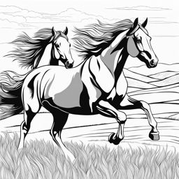 horse coloring pages - majestic horses run freely across a vast, green pasture. 