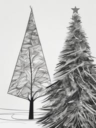 drawing of christmas tree  minimal rough sketch scribbles,doodles,black and white