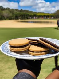 alfajor de maicena at a picnic - munching on soft and crumbly alfajor de maicena cookies during a picnic. 