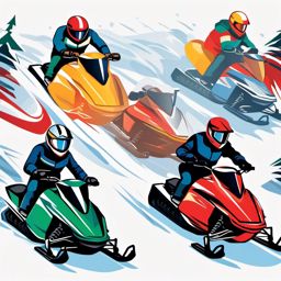 Snowmobile Racing Competitors Clipart - Snowmobilers in fierce competition during a race.  color vector clipart, minimal style