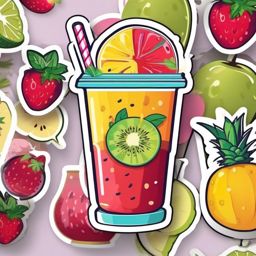 Smoothie Cup Sticker - Refreshing smoothie, ,vector color sticker art,minimal