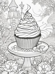 Cupcake Coloring Pages - Cupcake in a magical fairytale setting  simple coloring pages