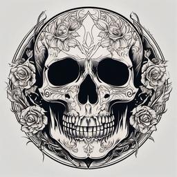 Ghost Skull Tattoo-Mystical and eerie, combining the supernatural with skeletal aesthetics.  simple vector color tattoo